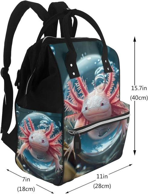 Qewfoju Backpack Backpack Bubbles Axolotl Fantasy Print Diaper Bag Large Capacity Diaper Baby Changing Bags