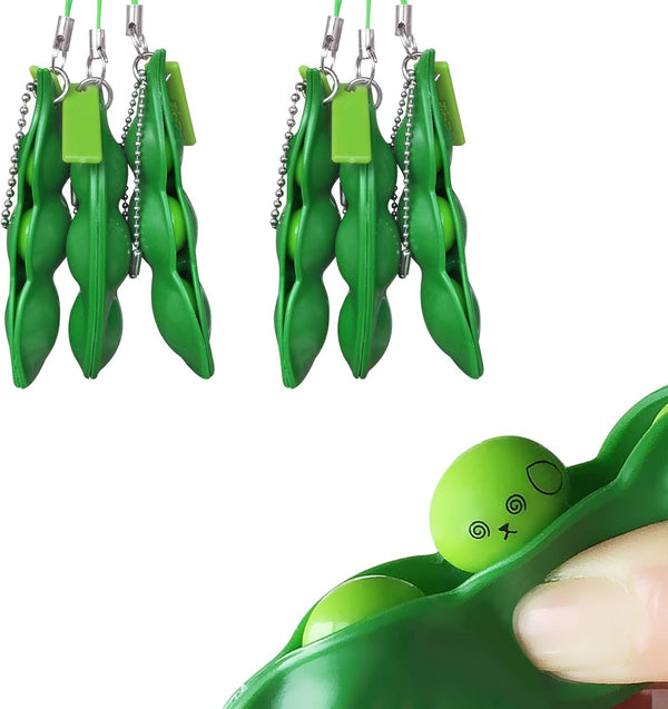 Acerich 3 Pack Edamame Keychain Fidget Toys, Squeeze-a-Bean Puchi Puti Mugen Keyring Pea Keychain Gift