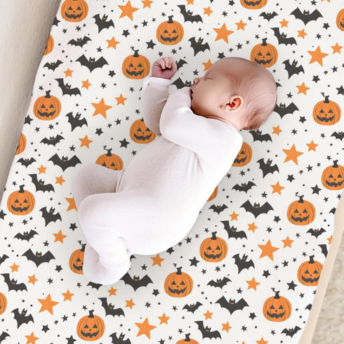 KuphiL10C Girls-16x32 Halloween Pumpkin Bats Stars Pattern Baby Changing Pad Cover, Unisex Fall Winter Holiday Nursery