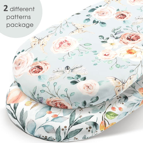 GRSSDER 2 Pack Stretchy Ultra Soft Fitted Bassinet Sheet Set for Girls, Universal Fit for Baby Cradle, Watercolor