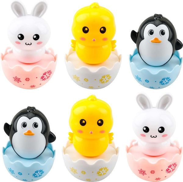 6 Pcs Easter Musical Tumbler Wobbler Toys - Penguin, Bunny, Chick for Tummy Time, Early Education Gifts