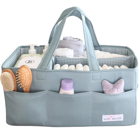 Lily Miles Baby Diaper Caddy Organizer, Wipeable Diaper Organizer Basket with 8