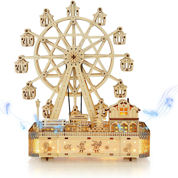 3D Wooden Puzzle for Adults, DIY Ferris Wheel Model Kit with Music Box for Creative Assembly