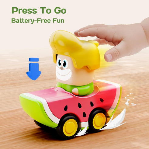 1-3, Set, 18 24 1st 1-2 iPlay, iLearn Press to Go Car Toys for Toddlers Baby Fruit Racing Cars, Infant Play Vehicle