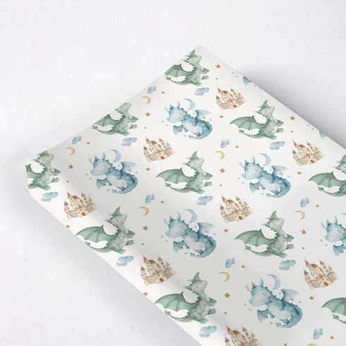 KuphiL10C Cute Watercolor Dragon Castle Pattern Baby Changing Pad Cover, Unisex Dragon Moon
