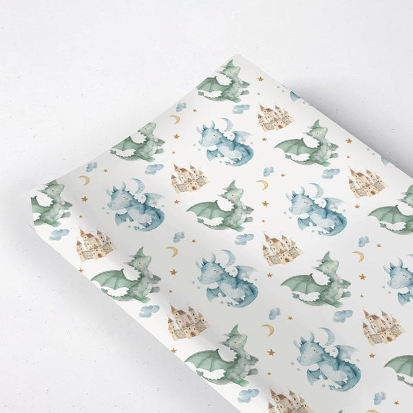 KuphiL10C Cute Watercolor Dragon Castle Pattern Baby Changing Pad Cover, Unisex Dragon Moon