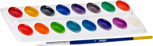 Prang Washable Semi-Moist 16 Classic Colors, 1 Brush, 41% More Paint
