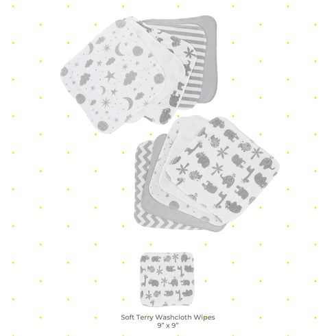 Spasilk Washcloth Wipes Set, Soft Terry Washcloth Set for Newborn Boys and Girls, Pack of 10, Gray Celestial