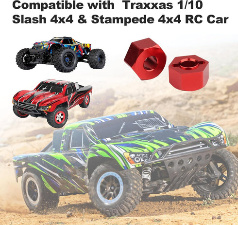 Hobbypark Aluminum 12mm Hex Wheel Hubs (4) & Flanged M4 Lock Nuts (4) for Traxxas 1/10 Slash 4x4 RC Car (Red)