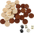 Amerous Thread Wooden Checkers Pieces with Drawstring Bag - Nature Wood Backgammon Pieces, 5 Dices Included