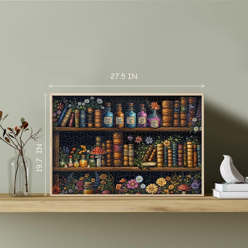 PICKFORU 1000 1000 Magic Bookshelf Puzzles for Adults Pieces, Vintage Book Wildflower Pages Jigsaw Puzzle Pieces, Plant