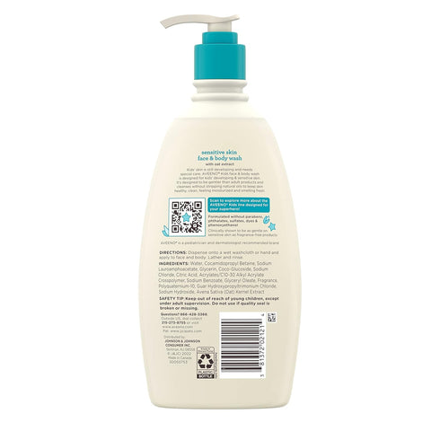 18 oz, 2 Pack Aveeno Kids Sensitive Skin Face and Body Wash with Oat Extract, Gently Washes Away Dirt and Germs Without