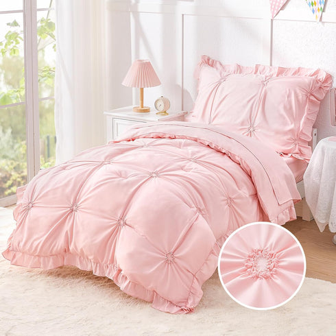 Set Set, 4 Wowelife Princess Toddler Bedding for Girls, Boho Toddler Bed Pieces Ruffles Jacquard Embroidery Toddler