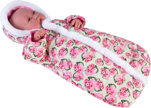18" Doll Jumpsuit Sleeping Bag Handmade Doll Clothes Hooded Romper Pink Rose Winter Hoodie Doll Accessory Soft Thick