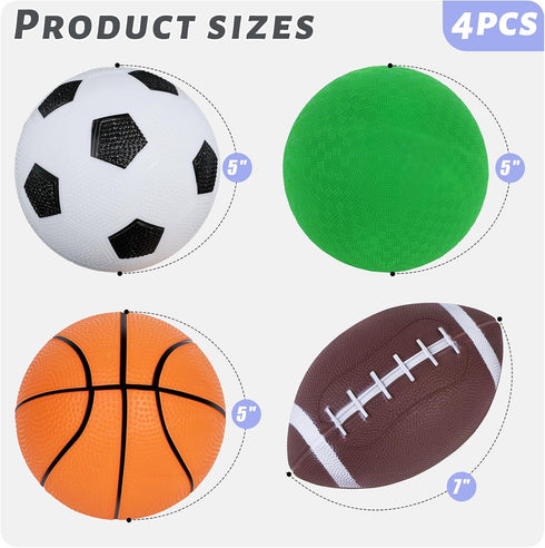3 otters 4PCS Sports Balls for Kids, Balls for Toddlers with Pump Football Soccer Basketball for Toddlers Indoor & Outdoor Play
