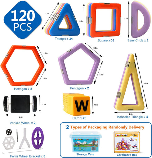 3+ Set 120PCS, MAGBLOCK Magnetic Blocks Magnet Tiles Educational Toys for Year Old Boys and Girls Gifts Learning by