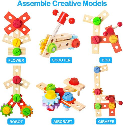 Wooden Kids Tool Set Toy for 2-5 Years Old, 36 Pcs STEM Montessori Toy for Pretend Play, Learning Educational