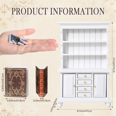 Chivertion 1:12 48 Scale Dollhouse Miniature Wooden Bookshelf Bookcase with Pcs Miniature Books Mini Tiny Books