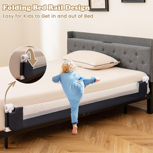 (71", BABY JOY Bed Rails for Toddlers, Extra Long, Swing Down Safety Bed Guard for Convertible Crib, Folding Baby