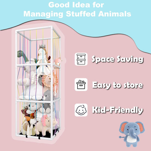 TOLIYY 58" Stuffed Animal Storage Zoo, Tall PVC Tube Stuffed Animal Cage, Extra Large Standing Stuffed Animal