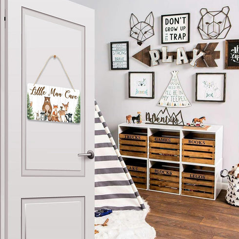 12x6 Uflashmi Wood Liitle Man Cave Sign, Woodland Animal Nursery Wall Decor for Baby Boys Room, Woodland Theme Nursey