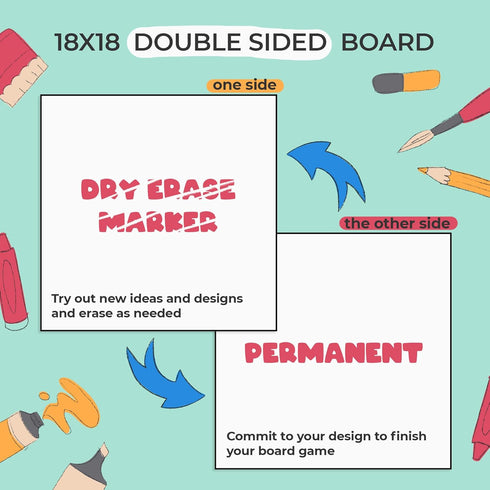DIY Board Game Kit - Make Your Own Board Game Kit with Double-Sided Blank Game Board, Blank Box, Game Pieces