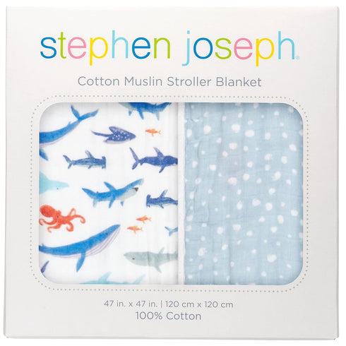 Shark Muslin Stroller Blanket by Stephen Joseph - Soft Baby Blanket