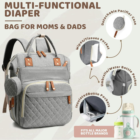 Noiclub Backpack Backpack Diaper Bag for Girls Boys: Gray Toddler Diaper Bag with Changing Pad Baby Diaper Bag for Mon