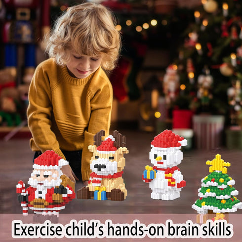 Christmas Building Blocks Sets 4 in 1, Compatible for Lego Micro Blocks, Holiday Present for Kids