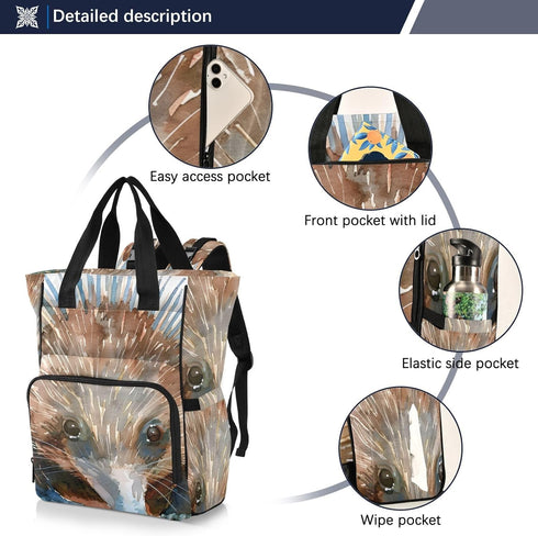 SUABO Backpack Baby Diaper Bag Watercolor Echidna Face Large Bag Waterproof Travel Diaper Bags for Moms and Dads