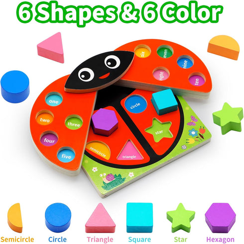 MOONTOY Toddler Wooden Counting Ladybug Montessori Toys, Birthday Gift Magnetic Fishing Game for Kids