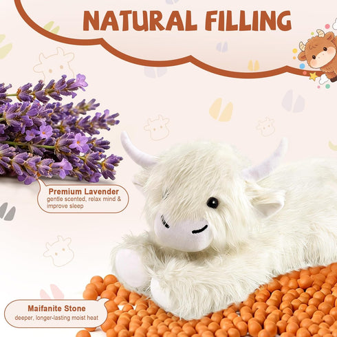 Highland Cow Stuffed Animals - Heatable Weighted Stuffed Animals, Lavender Scented Cow Plush for Sooth & Relax