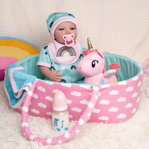 BABESIDE 8 Pcs Reborn Baby Doll Clothes - Includes Bassinet for 17-22 Inch Dolls, Baby Doll Accessories Set