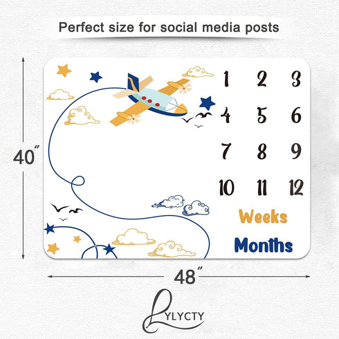 Baby Memory Blanket, Airplane Sky Pilot Baby Age Blanket, Monthly Baby Blanket Swaddle Blanket, 48x40 Inch