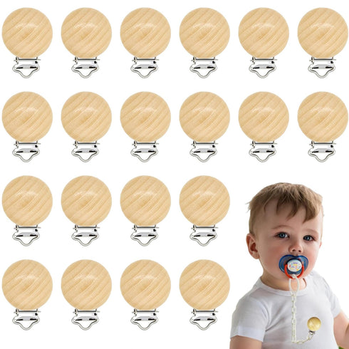 20 Pieces Wood Pacifier Clips Teething Grasping Toy Suspender Clips Natural Beech
