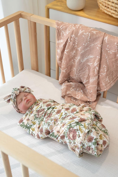 2 Pack 47 47 inches, Little Jump Western Wild Flowers Muslin Swaddle Blankets for Baby Girls, Receiving Blanket Large x