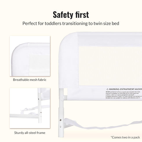 Pack 2 Count (Pack 1) Dream On Me Lightweight Mesh Security Adjustable Bed Rail Double with Breathable Mesh Fabric