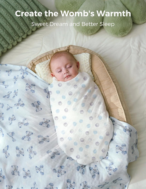 Momcozy 47"x47", Muslin Swaddle Blankets, Breathable and Skin-Friendly Receiving Blankets, Best Wishes Swaddle Blanket