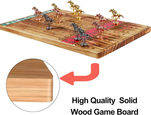 11 2 Sets Dice,2 100 Horse Racing Board Game Thickened Solid Wood Finish Line Horse Race Game with Metal Horses