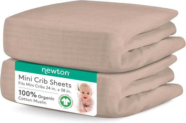 Newton Baby Fitted Mini Crib Sheets (2-Pack) | Organic Muslin Cotton, Breathable