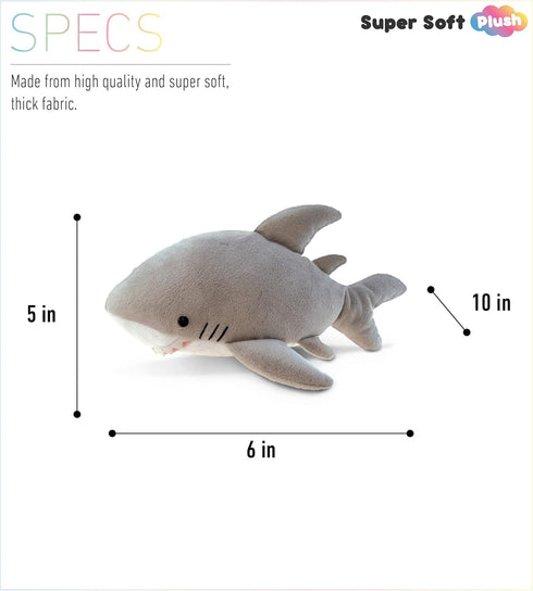 DolliBu Shark Plush - Super Soft Gray Marine Shark, Realistic Ocean Animal Plush Toy for Kids, 6 Inches