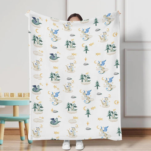 Cartoon Fairy Tale Dragon Moon Stars Clouds Trees Baby Blanket for Boy Girl Watercolor Dragons Flannel Swaddle Blanket Soft Receiving Blankets for Crib Newborn Nursery Toddler Bed Blanket 30x40 by Hwmmbh
