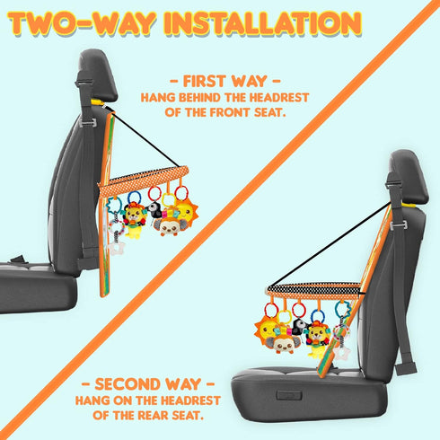 Innofans Baby Car Seat Animals Toys - Kick and Play Double Sided Infant Car Seat Toys with Plush Toys, Mirror, Teether