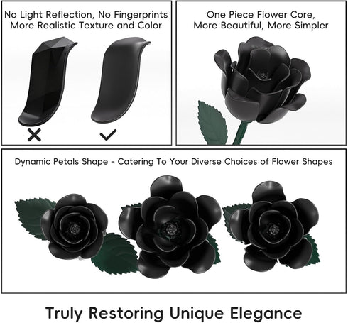 12 Set 528PCS JAKI Roses Bouquet Building with Heart-Shaped Gift Box Base, Gothic Matte Roses Artificial Flower