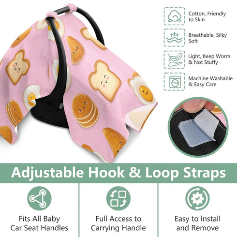 Mazeann Breakfast Cute Food Pinks Car Seat Cover Baby Breathable Soft Infant Carseat Covers Canopies Babies Carrier