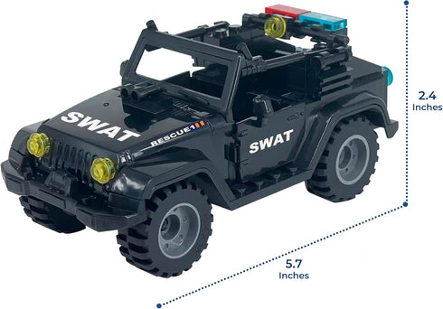 Toysvill SWAT Military Police Building Block Set for Kids, SUV + Soldiers Minifigures (24 PCS) with Weapons
