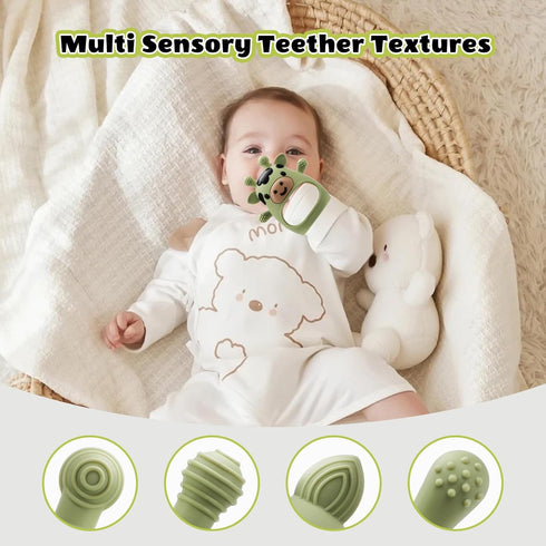 2 Pack 3-6 6-12 Baby Teething Toys for Months, Food Grade Silicone Infant Teether Mitten, Baby Essentials Teething