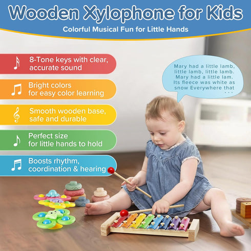7in1 612Months 1+ 13 Montessori Baby Toys for & Years, Infant Sensory Teething & Stacking Blocks | Wooden Shape Sorter