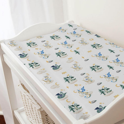 Cartoon Fairy Tale Dragon Changing Pad Covers, Soft Stretchy Snug Fitted Baby Changing Pad Mats for Boy Girl, 32" x 16"