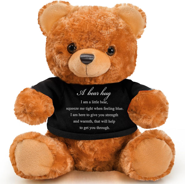 Bear Plush Stuffed Animal Sympathy Gift, Bear Hug Sign Clothing, Comfort Gift for Kids, Condolences Memorial (Brown,